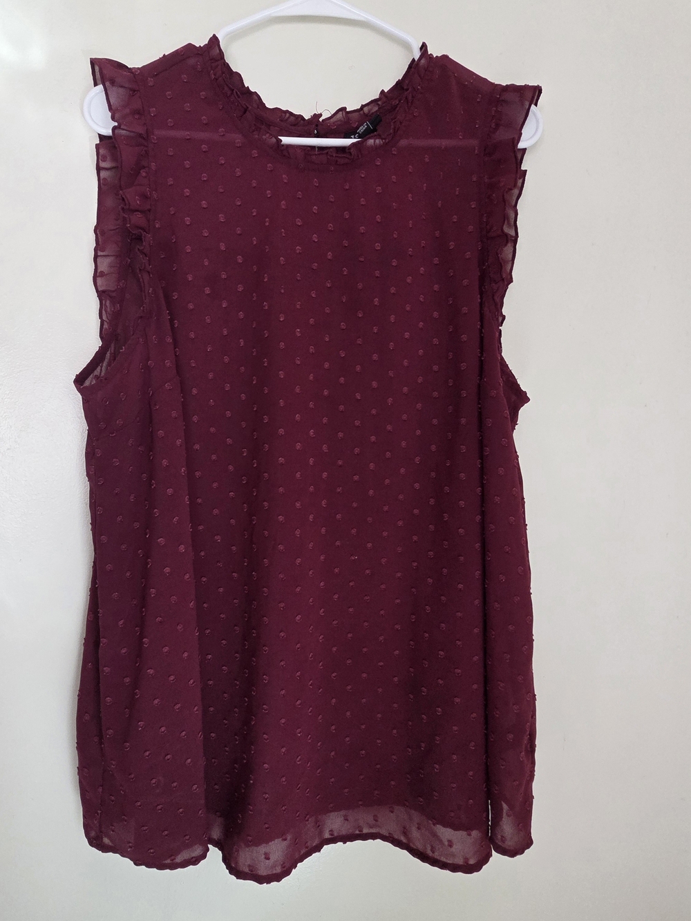 torrid Burgundy Swiss Dot Ruffle Neck Sleeveless Top